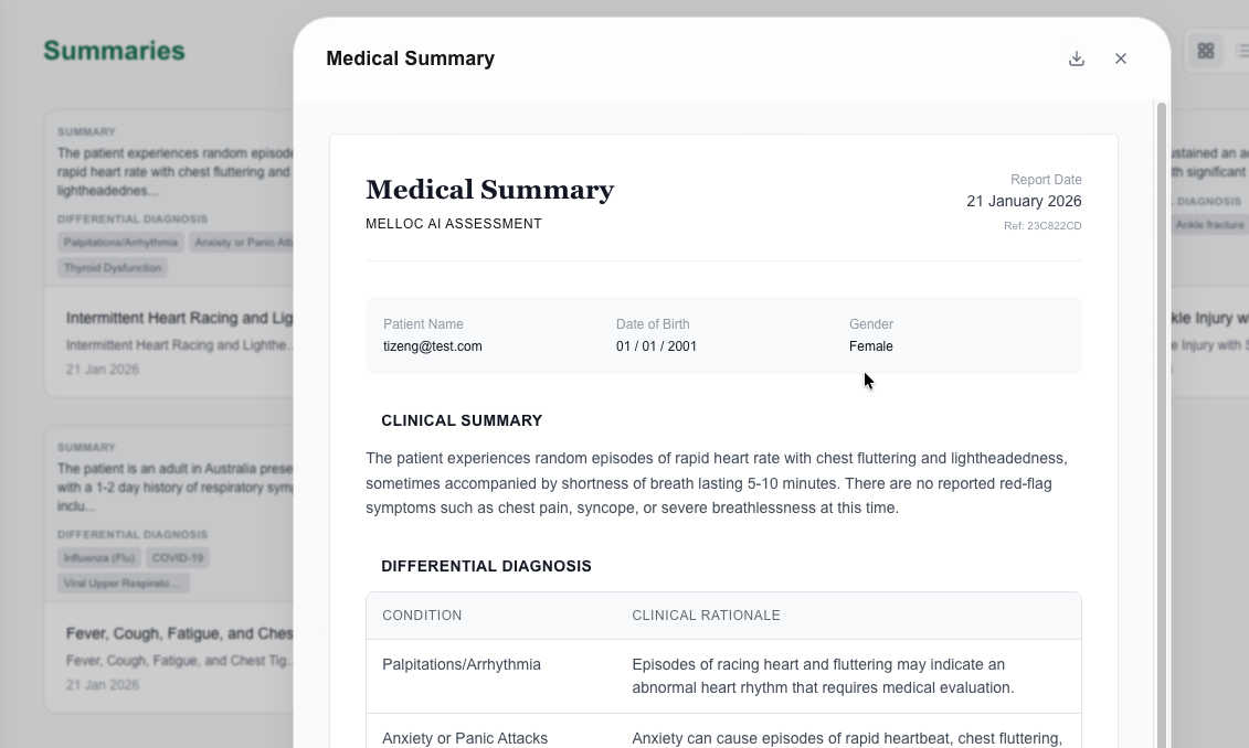 Melloc Professional Summary Form